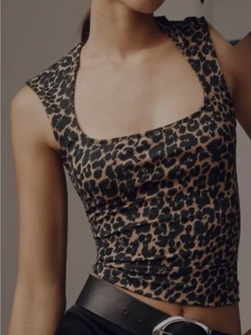 Maeve Leopard-Print Square Neck Tank Top - Black and Tan